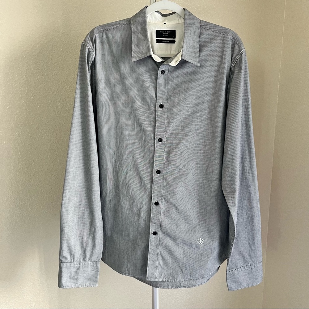 Rag & Bone Slim Fit Cotton Gray/White Striped Shirt SZ XL